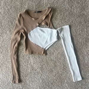 shein Two-Tone Ribbed Cutout Top